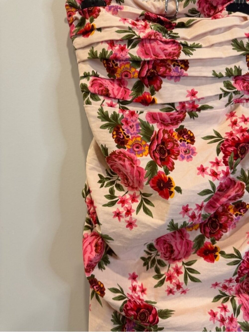 Anthropologie Floral Strapless Ruched Dress Pink XS 0747 - Picture 3 of 10